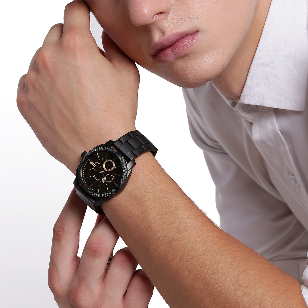Fossil Machine Chronograph Black Dial Black Steel Strap Watch for Men - FS4682 Buy Now By Fossil