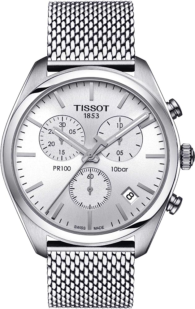 Tissot PR 100 Chronograph White Dial Silver Mesh Bracelet Watch For Men - T101.417.11.031.02 Buy Now By Tissot