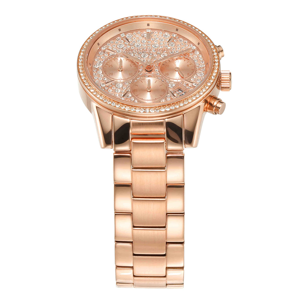 Michael Kors Ritz Chronograph Rose Gold Dial Rose Gold Steel Strap Watch For Women - MK7302 Buy Now By Michael Kors