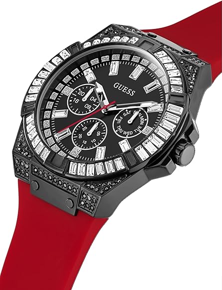 Guess Mainline Multifunction Crystals Black Dial Red Silicone Strap Watch For Men - GW0208G6 Buy Now By Guess