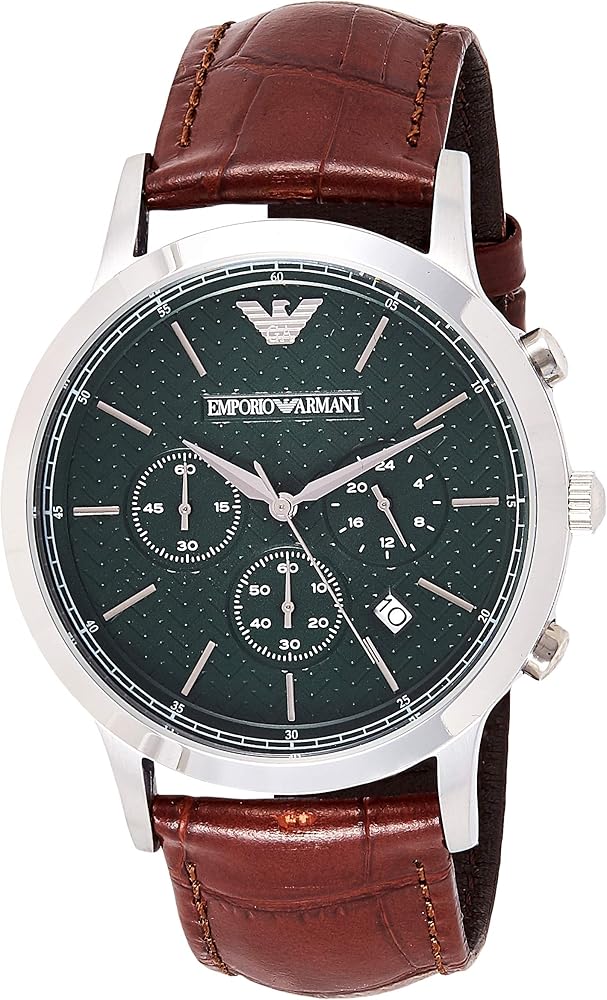 Emporio Armani Renato Chronograph Green Dial Brown Leather Strap Watch For Men - AR2493 Buy Now By Emporio Armani