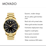 Movado Series 800 Black Dial Gold Steel Strap Watch For Men - 2600145 Buy Now By Movado