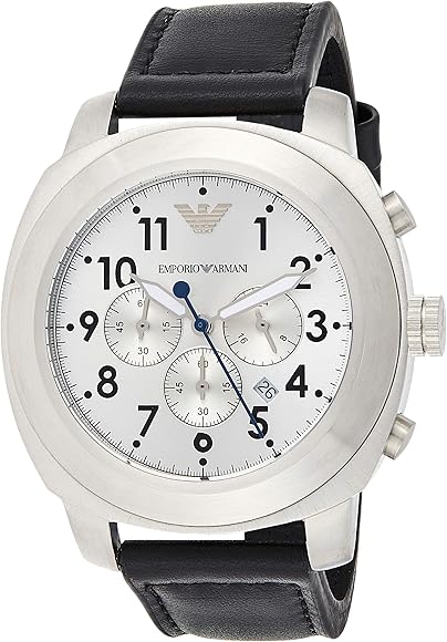 Emporio Armani Sportivo Chronograph Silver Dial Black Leather Strap Watch For Men - AR6054 Buy Now By Emporio Armani