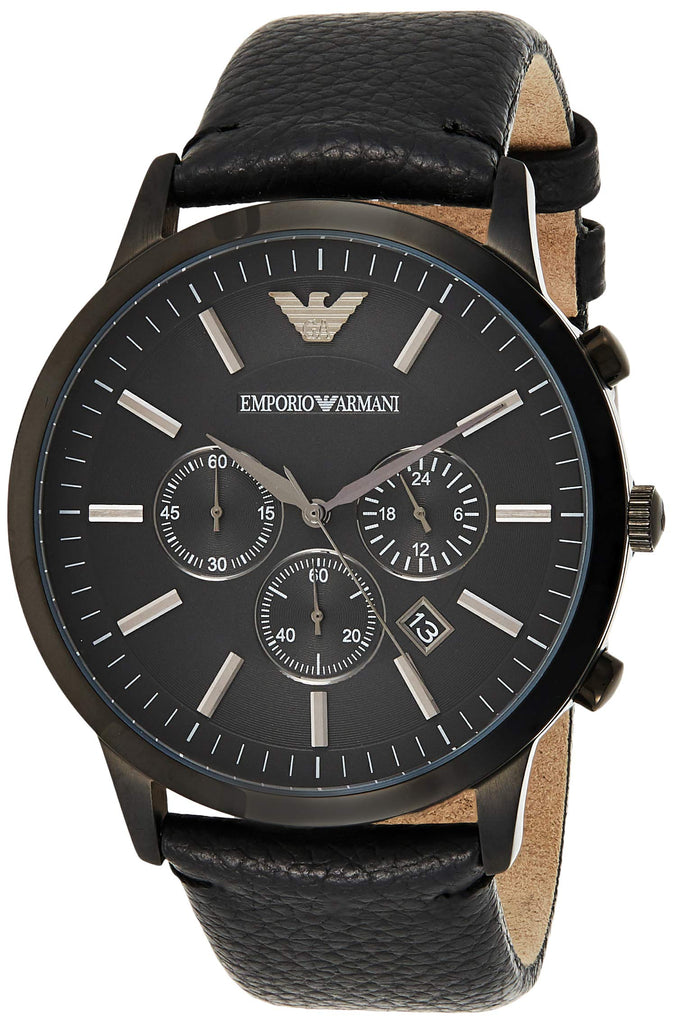 Emporio Armani Sportivo Chronograph Black Dial Black Leather Strap Watch For Men - AR2461 Buy Now By Emporio Armani