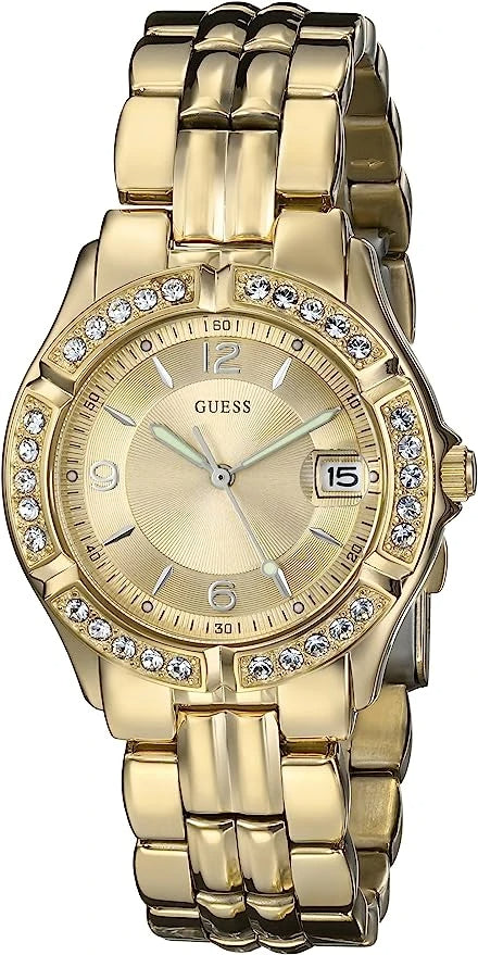 Guess Dazzling Diamonds Gold Dial Gold Steel Strap Watch for Women - W85110L1 Buy Now By Guess