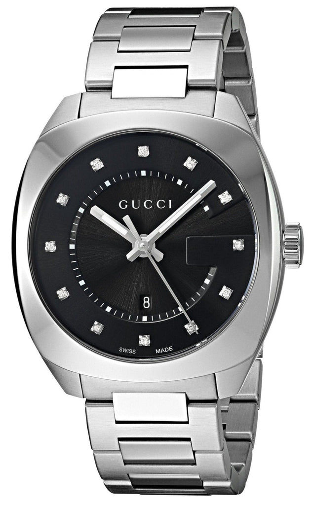 Gucci GG2570 Diamonds Black Dial Silver Steel Strap Watch For Women - YA142404 Buy Now By Gucci