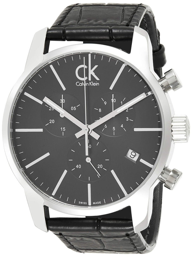 Calvin Klein City Chronograph Black Dial Black Leather Strap Watch for Men - K2G271C3 Buy Now By Calvin Klein