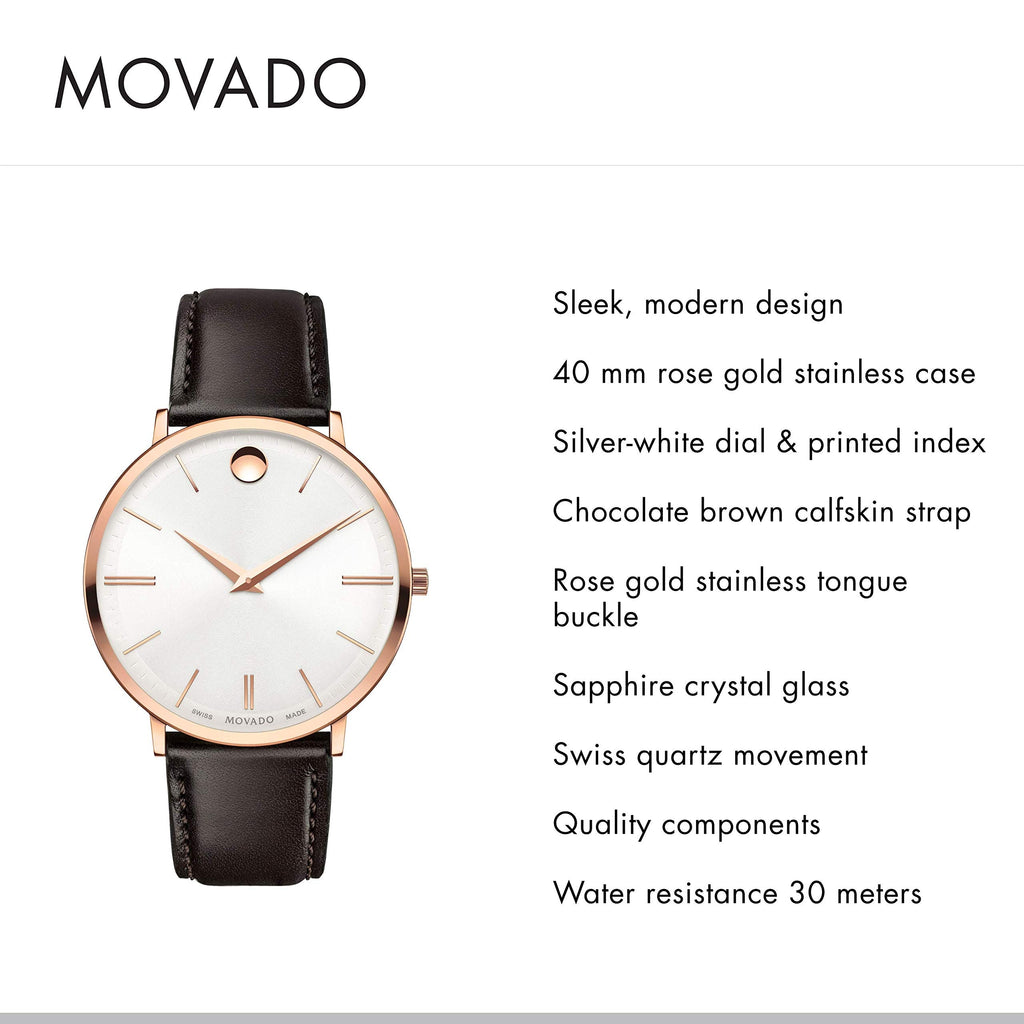 Movado Ultra Slim White Dial Brown Leather Strap Watch For Men - 0607089 Buy Now By Movado