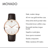 Movado Ultra Slim White Dial Brown Leather Strap Watch For Men - 0607089 Buy Now By Movado