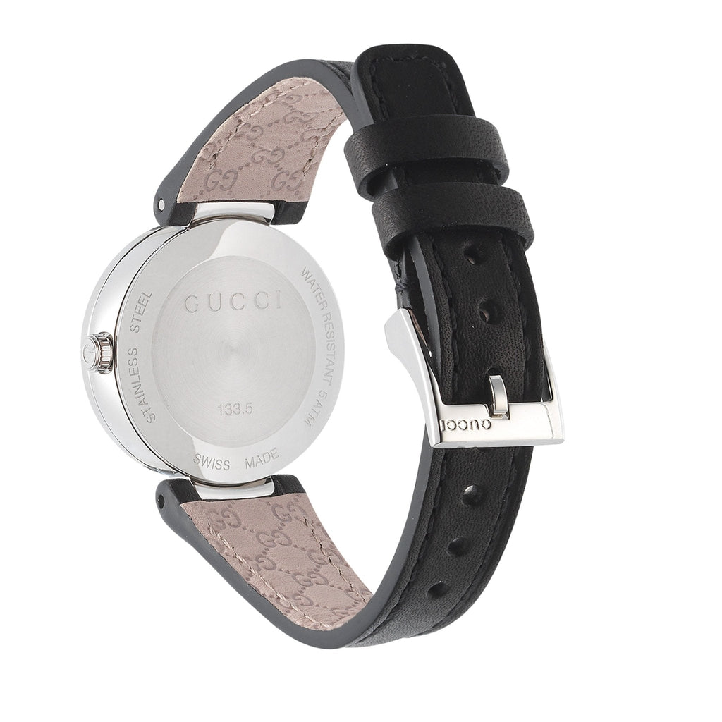 Gucci G Interlocking Black Dial Black Leather Strap Watch For Women - YA133501 Buy Now By Gucci