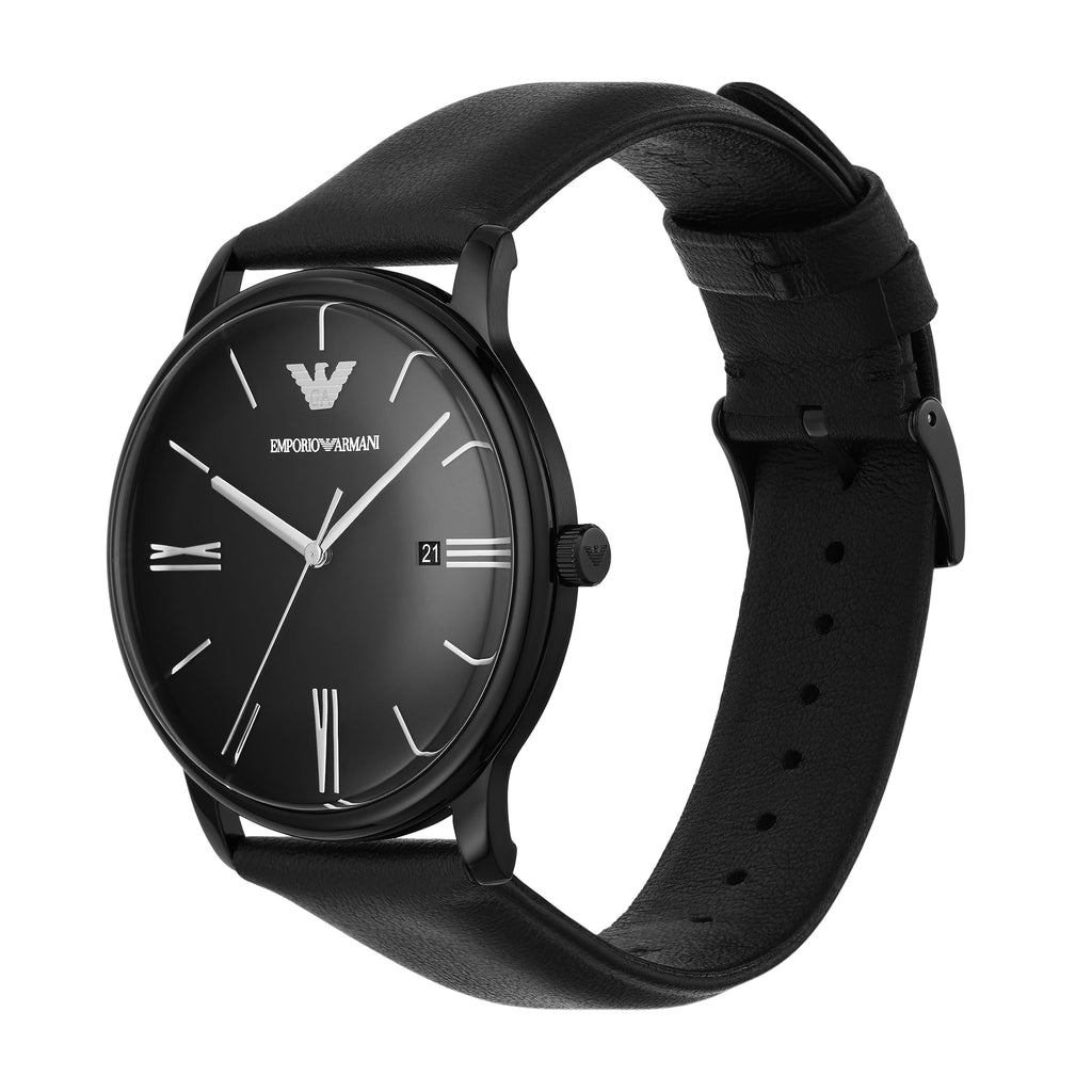 Emporio Armani Minimalist Analog Black Dial Black Leather Strap Watch For Men - AR11573 Buy Now By Emporio Armani