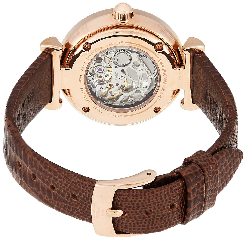 Emporio Armani Meccanico Skeleton Mother of Pearl Dial Brown Leather Strap Watch For Women - AR1993 Buy Now By Emporio Armani