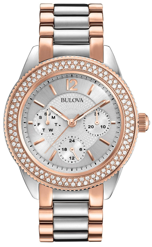 Bulova Crystal Collection Silver Dial Two Tone Steel Strap Watch for Women - 98N100 Buy Now By Bulova