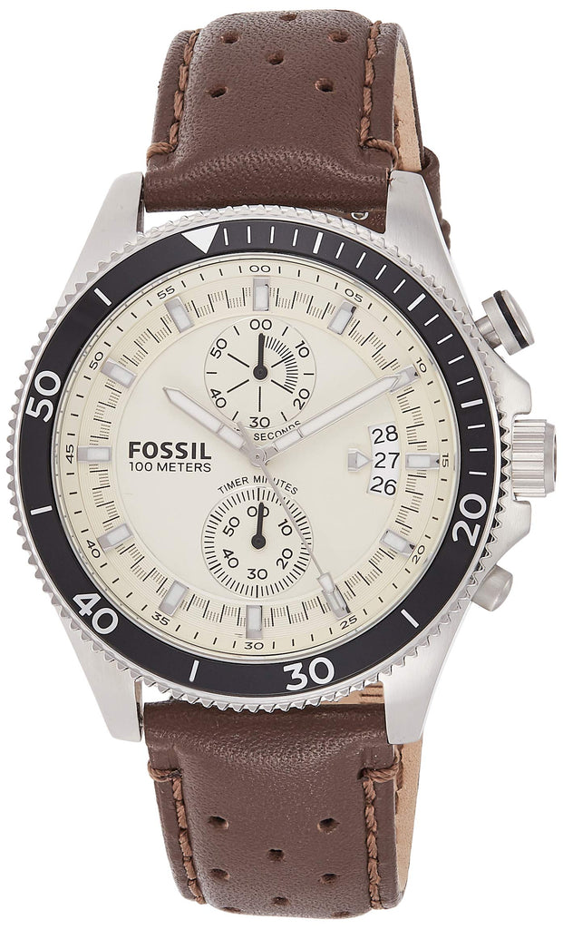 Fossil Wakefield Chronograph White Dial Brown Leather Strap Watch for Men - CH2943 Buy Now By Fossil