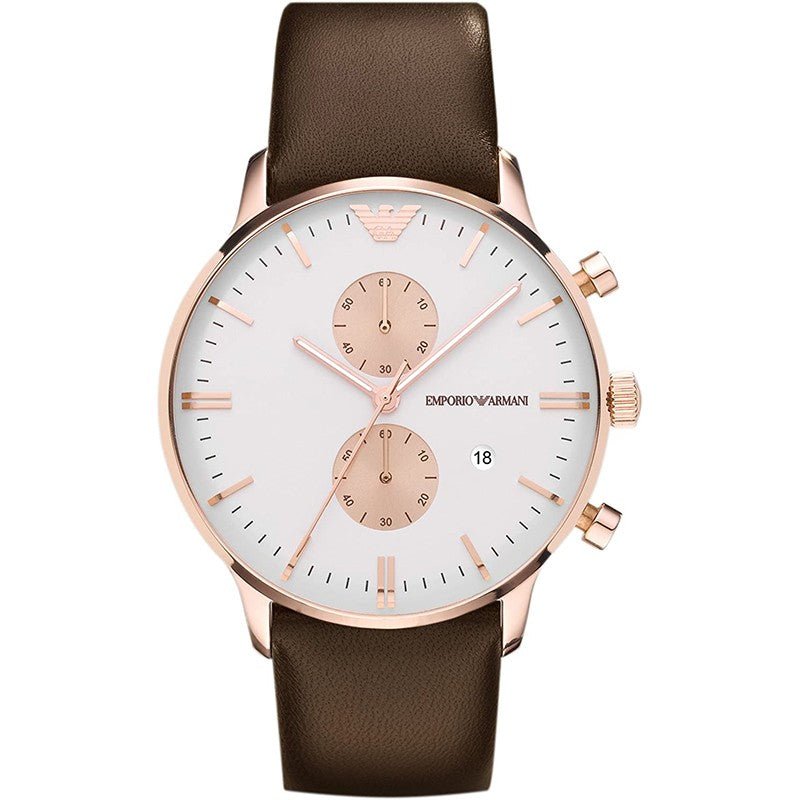 Emporio Armani Gianni Classic Chronograph White Dial Brown Leather Strap Watch For Men - AR0398 Buy Now By Emporio Armani