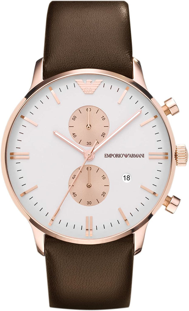Emporio Armani Gianni Classic Chronograph White Dial Brown Leather Strap Watch For Men - AR0398 Buy Now By Emporio Armani