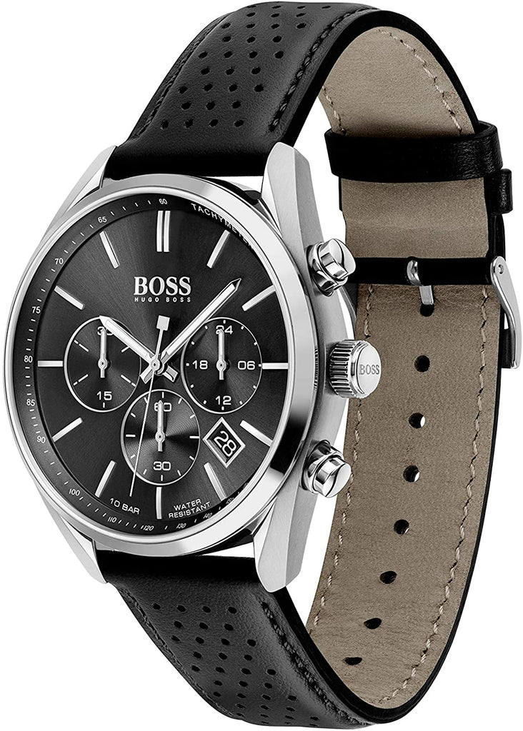 Hugo Boss Champion Black Dial Black Leather Strap Watch for Men - 1513816 Buy Now By Hugo Boss