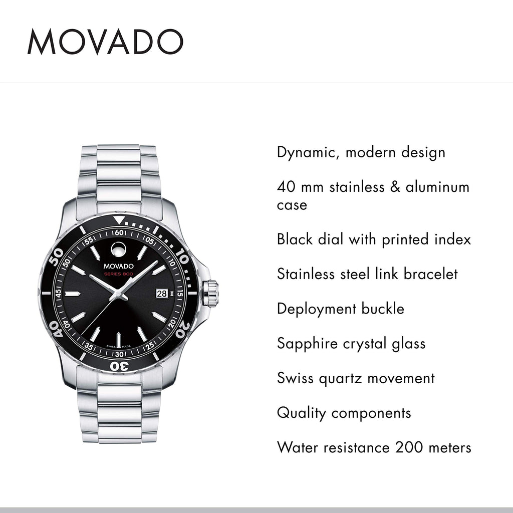 Movado Series 800 Black Dial Silver Steel Strap Watch For Men - 2600135 Buy Now By Movado