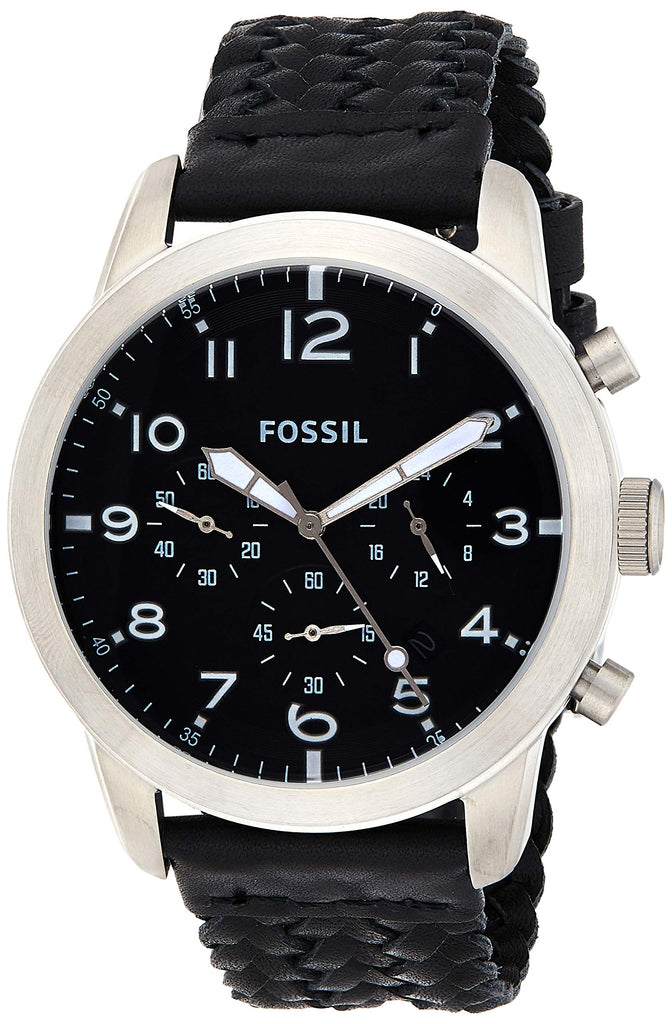 Fossil Pilot 54 Chronograph Black Dial Black Leather Strap Watch for Men - FS5181 Buy Now By Fossil