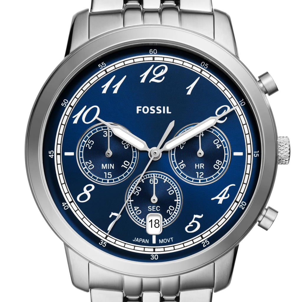 Fossil Neutra Chronograph Blue Dial Silver Steel Strap Watch for Men - FS6025 Buy Now By Fossil