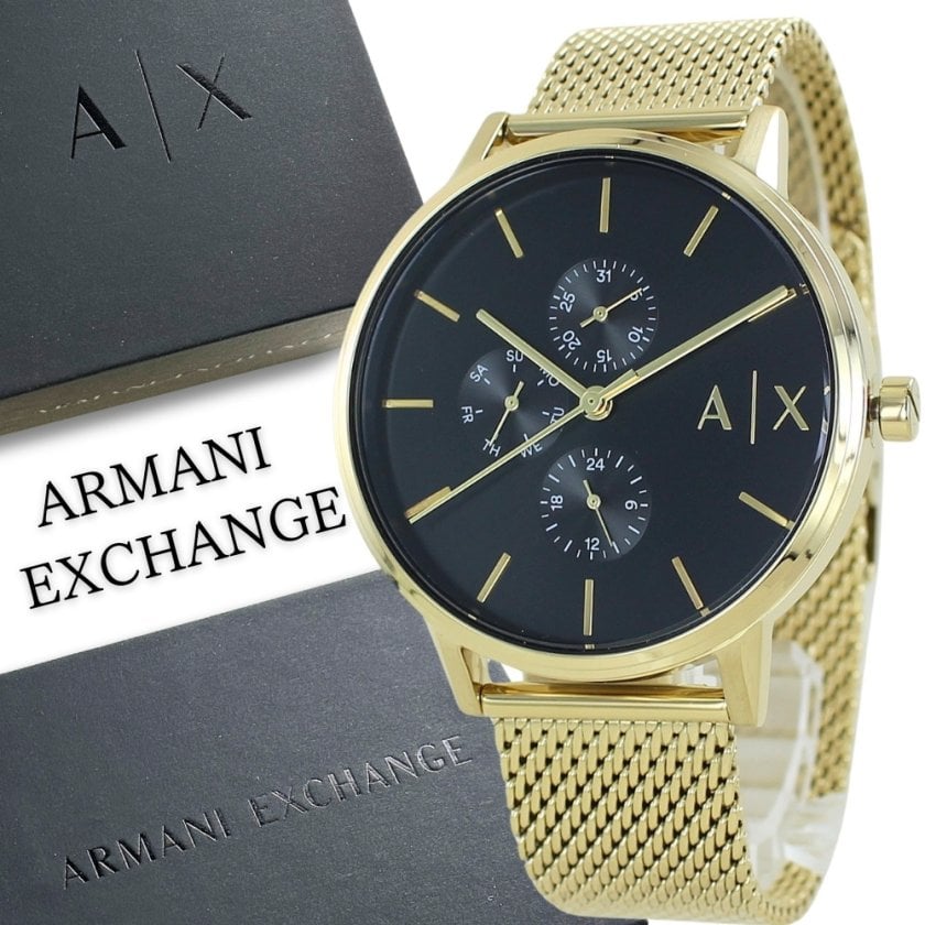 Armani Exchange Cayde Chronograph Black Dial Gold Mesh Strap Watch For Men - AX2715 Buy Now By Armani Exchange