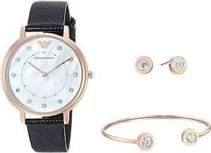 Emporio Armani Kappa Mother of Pearl Dial Black Leather Strap Watch For Women - AR80011 Buy Now By Emporio Armani