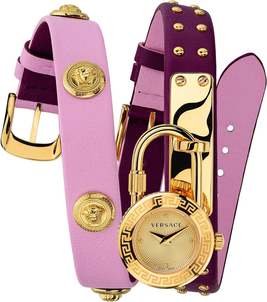 Versace Medusa Lock Icon Gold Dial Red Leather Strap Watch for Women - VEDW00319 Buy Now By Versace