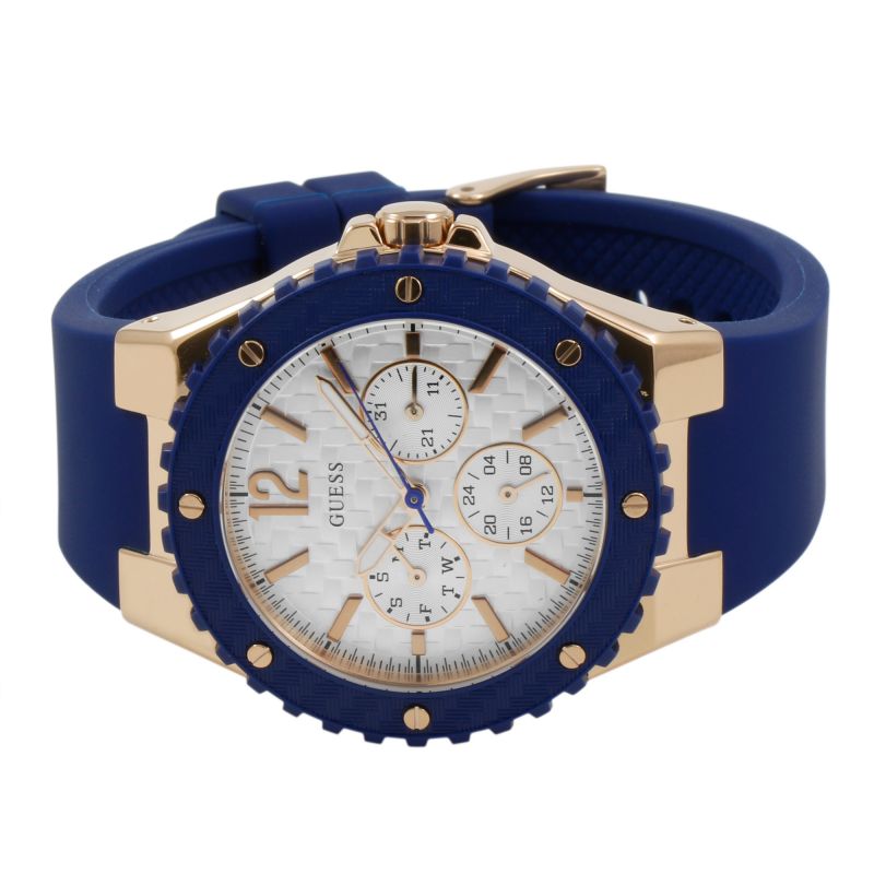Guess Overdrive White Dial Blue Rubber Strap Watch for Women - W0149L5 Buy Now By Guess