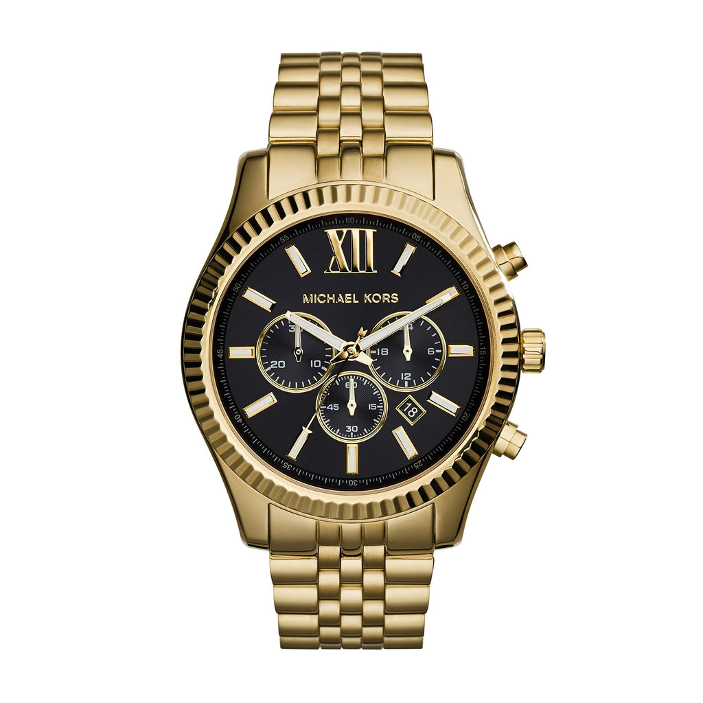 Michael Kors Lexington Chronograph Black Dial Gold Steel Strap Watch for Men - MK8286 Buy Now By Michael Kors