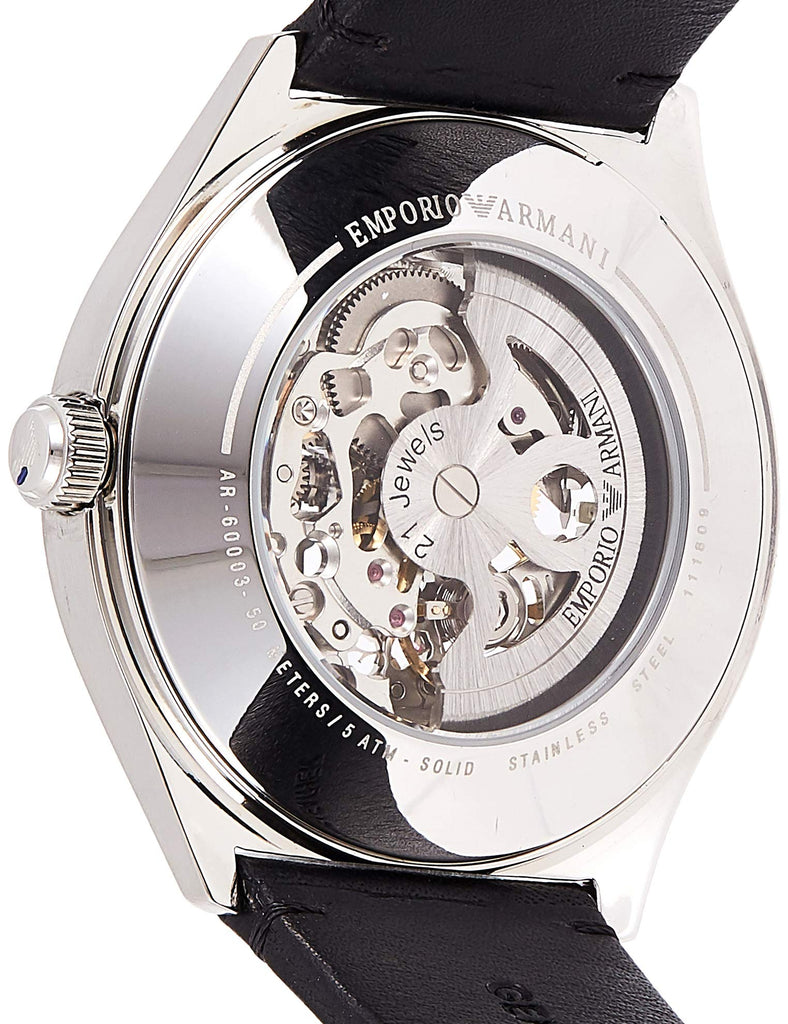 Emporio Armani Meccanico White Skeleton Dial Black Leather Strap Watch For Men - AR60003 Buy Now By Emporio Armani