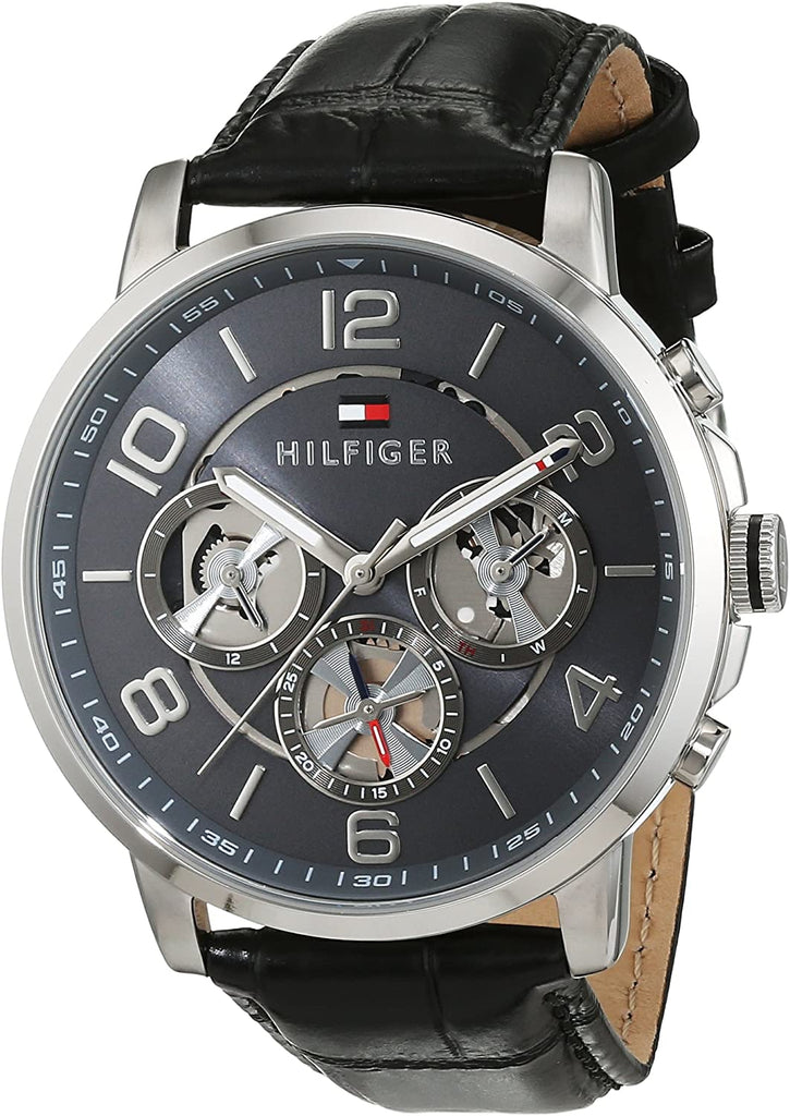 Tommy Hilfiger Keagan Quartz Grey Dial Black Leather Strap Watch for Men - 1791289 Buy Now By Tommy Hilfiger