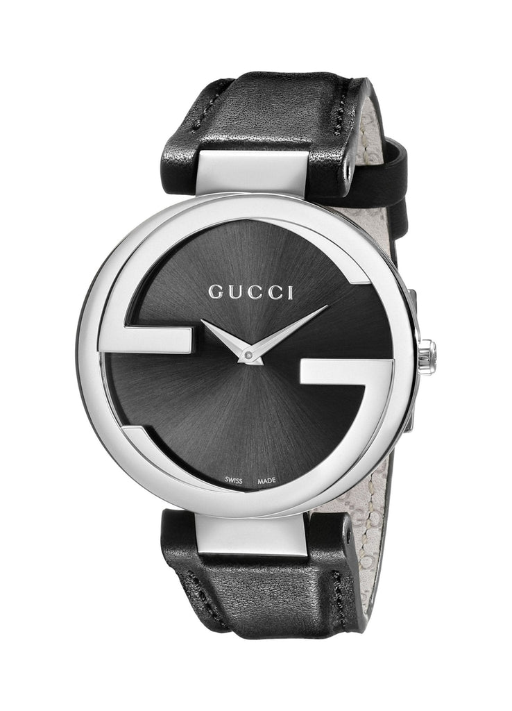 Gucci G Interlocking Black Dial Black Leather Strap Watch For Women - YA133301 Buy Now By Gucci