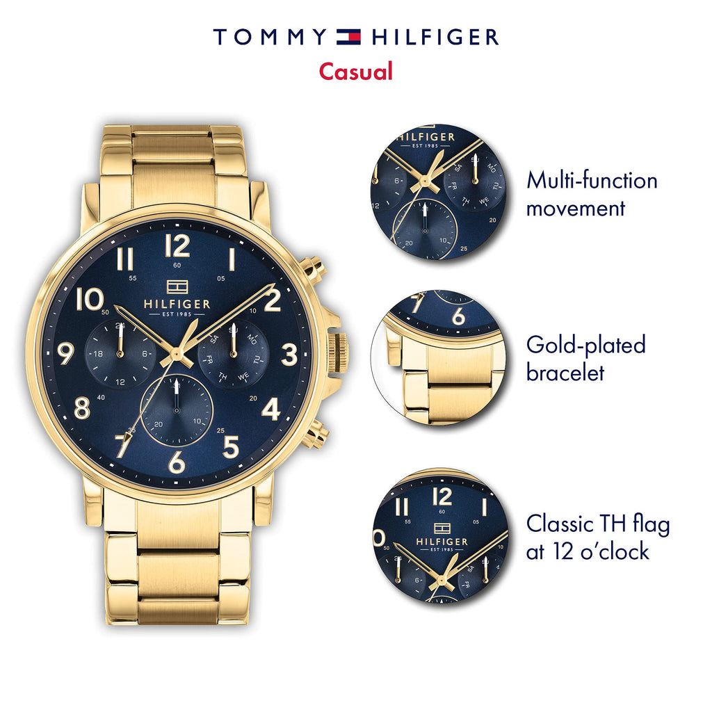 Tommy Hilfiger Daniel Chronograph Blue Dial Gold Steel Strap Watch for Men - 1710384 Buy Now By Tommy Hilfiger