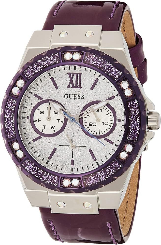 Guess Limelight Quartz Silver Dial Purple Leather Strap Watch For Women - W0775L6 Buy Now By Guess