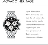 Movado Heritage Calendoplan Chronograph Black Dial Silver Steel Strap Watch for Men - 3650014 Buy Now By Movado
