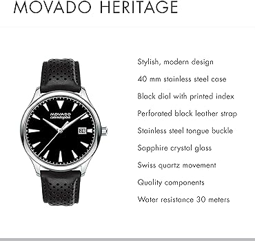 Movado Heritage Calendoplan Black Dial Black Leather Strap Watch for Men - 3650004 Buy Now By Movado