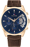 Tommy Hilfiger Baker Chronograph Blue Dial Brown Leather Strap Watch For Men - 1710453 Buy Now By Tommy Hilfiger