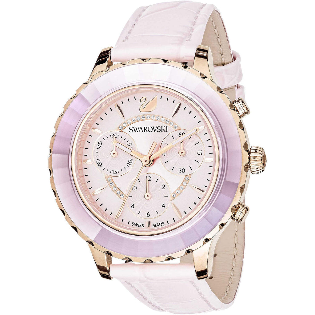 Swarovski Octea Lux Chrono Pink Dial Pink Leather Strap Watch for Women - 5452501 Buy Now By Swarovski