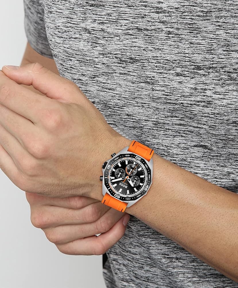 Hugo Boss Energy Chronograph Quartz Black Dial Orange Rubber Strap Watch For Men - 1513970 Buy Now By Hugo Boss