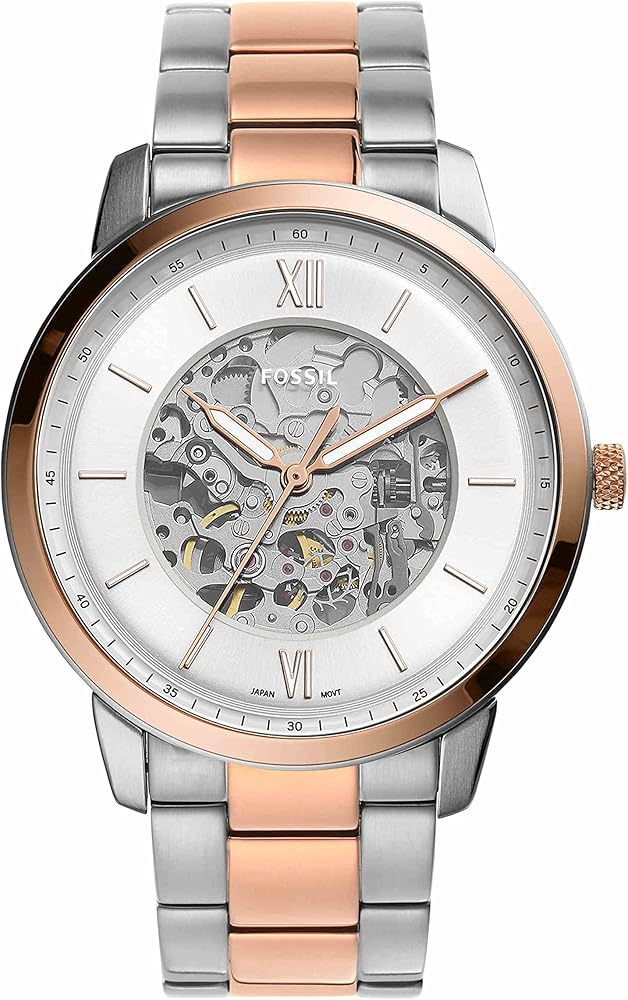 Fossil Neutra Automatic Skeleton White Dial Two Tone Steel Strap Watch for Men - ME3196 Buy Now By Fossil