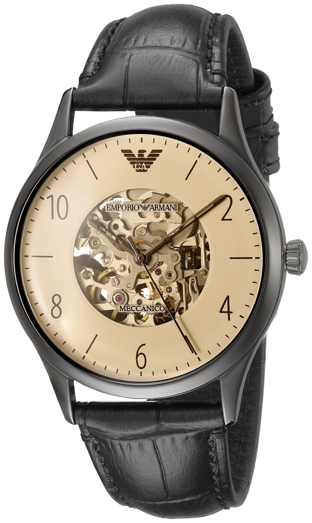 Emporio Armani Meccanico White Dial Black Leather Strap Watch For Men - AR1923 Buy Now By Emporio Armani