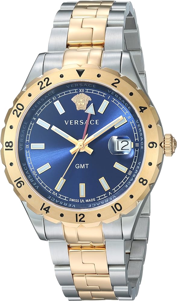 Versace Hellenyium GMT Blue Dial Two Tone Steel Strap Watch for Men - V11060017 Buy Now By Versace