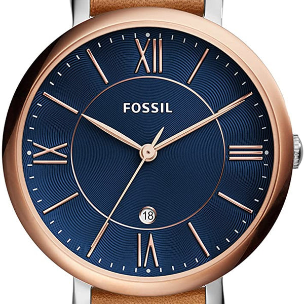 Fossil Jacqueline Three Hand Date Luggage Blue Dial Brown Leather Strap Watch for Women - ES4274 Buy Now By Fossil