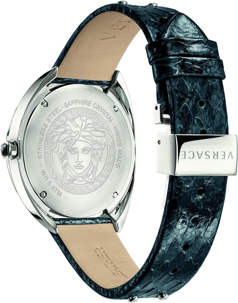 Versace Shadov Quartz Silver Dial Black Snake Leather Strap Watch for Women - VEBM00118 Buy Now By Versace