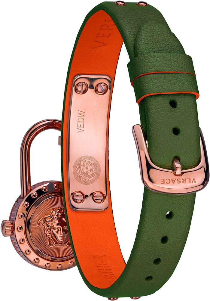 Versace Medusa Lock Icon Quartz Beige Dial Green Leather Strap Watch for Women - VEDW00519 Buy Now By Versace
