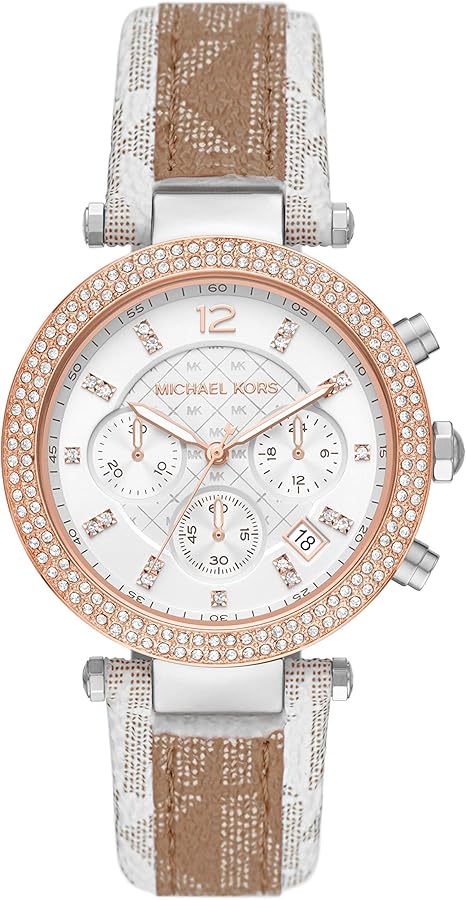 Michael Kors Parker Chronograph White Dial Two Tone Leather Strap Watch For Women - MK6950 Buy Now By Michael Kors