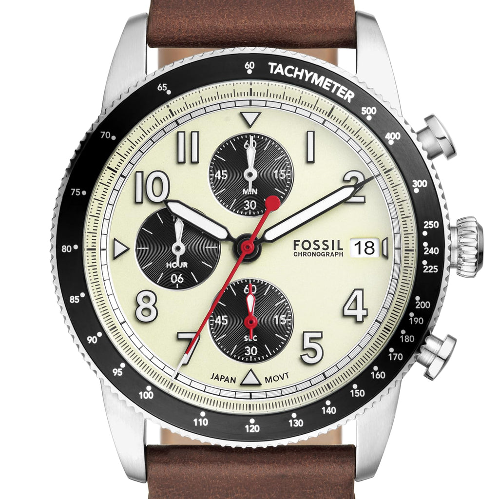 Fossil Sport Tourer Chronograph White Dial Brown Leather Strap Watch for Men - FS6042 Buy Now By Fossil