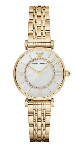 Emporio Armani Gianni T Bar White Mother of Pearl Dial Gold Steel Strap Watch For Women - AR1907 Buy Now By Emporio Armani