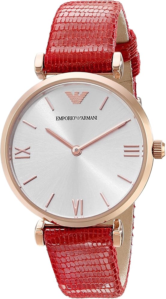 Emporio Armani Gianni T Bar Silver Dial Red Leather Strap Watch For Women - AR1876 Buy Now By Emporio Armani