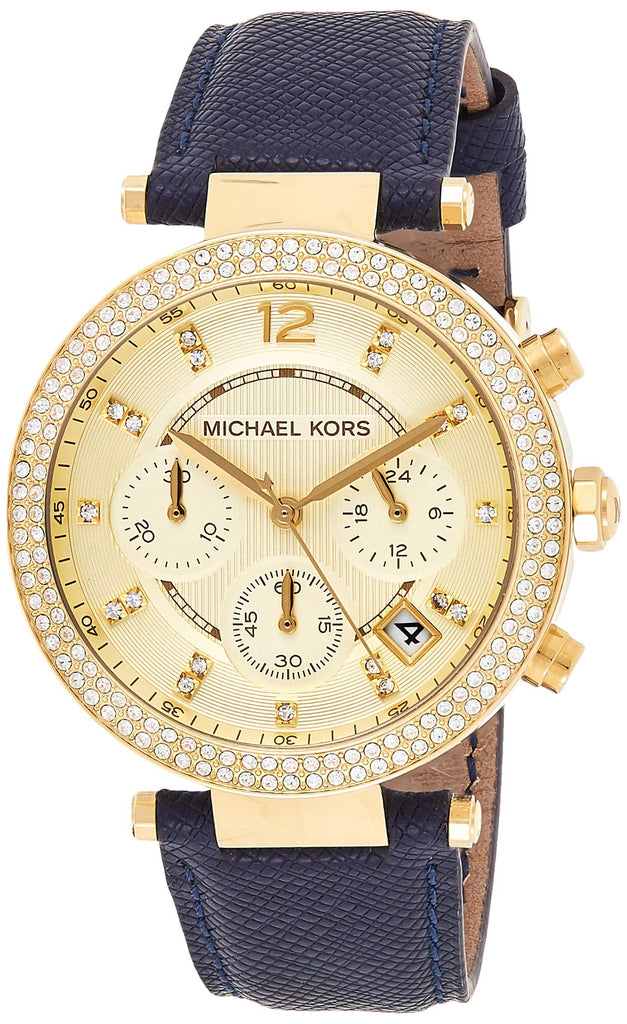 Michael Kors Parker Gold Dial Blue Leather Strap Watch for Women - MK2280 Buy Now By Michael Kors